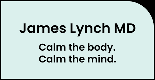 Business card for James Lynch MD with the quote 'Calm the body. Calm the mind.'
