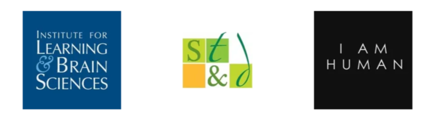 Logos of the Institute for Learning & Brain Sciences, st&d, and I Am Human.