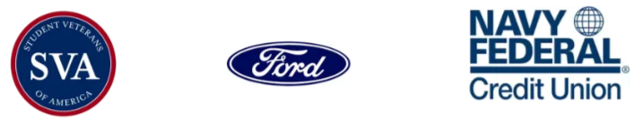 Logos of Student Veterans of America, Ford, and Navy Federal Credit Union.