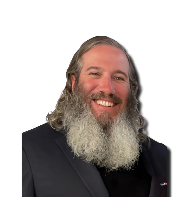 A smiling man with long gray hair and a full beard, wearing a black blazer.