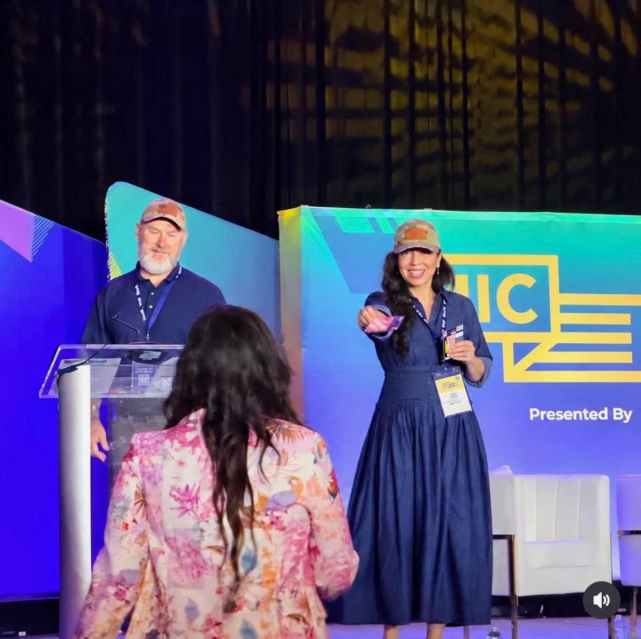 Maria and Patrick Reed speaking at Military Influencer Conference