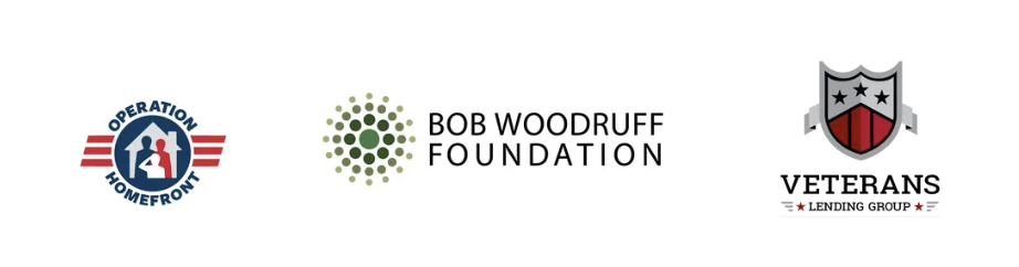 Logos of Operation Homefront, Bob Woodruff Foundation, and Veterans Lending Group arranged in a row.