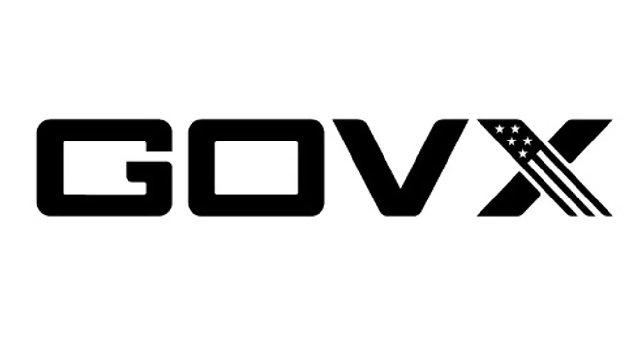 The word 'GOVX' in black letters, with the letter 'X' featuring an American flag design.