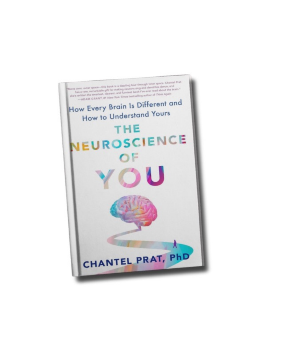 Cover of a book titled "The Neuroscience of You" by Chantel Prat, PhD. The cover features a colorful illustration of a brain and a person walking on a winding path.