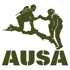 Silhouette of two people helping each other climb a steep hill, with the letters 'AUSA' beneath them.