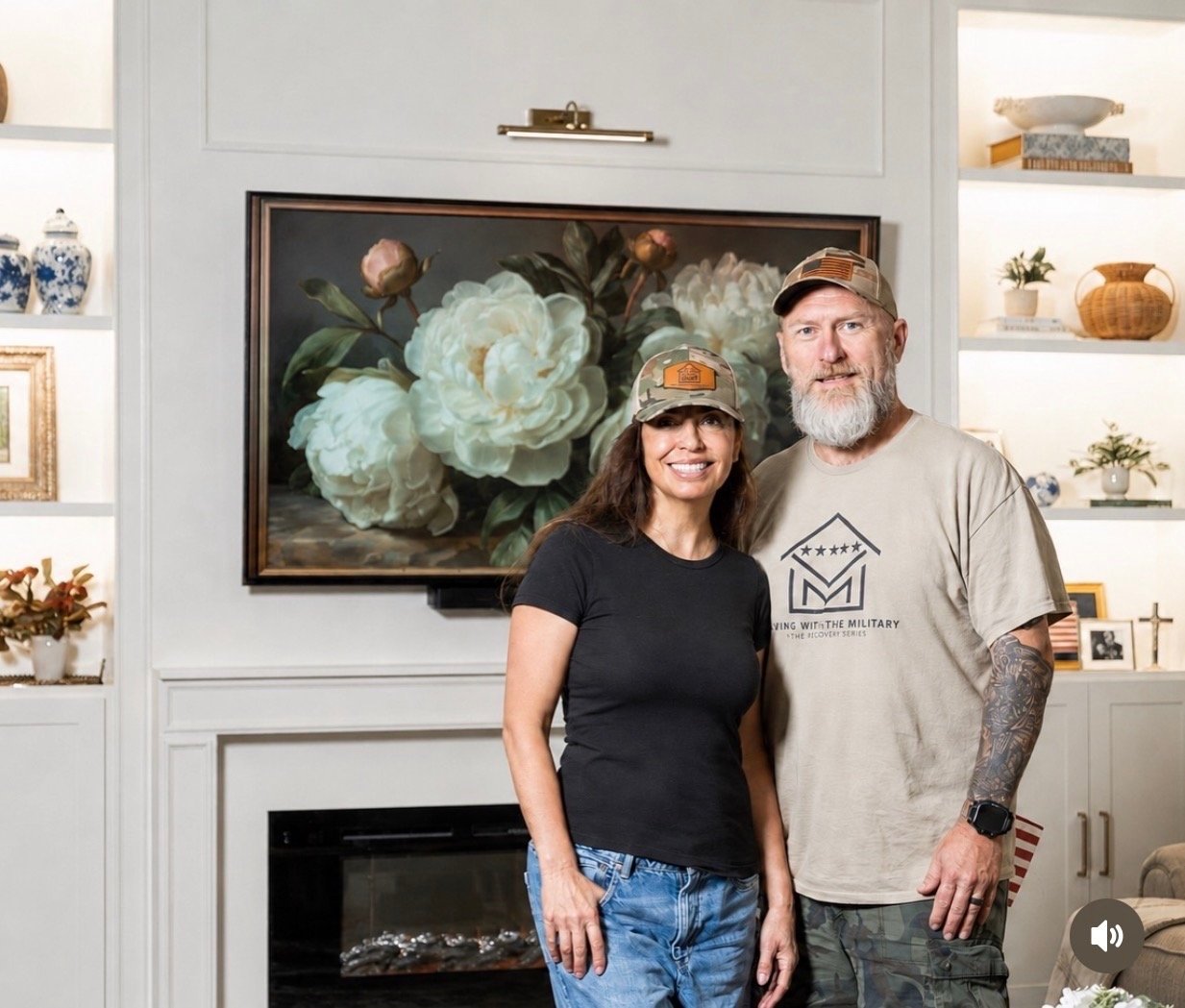 Maria and Patrick Reed on set of a home makeover