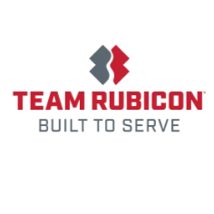 Logo of Team Rubicon with the slogan 'Built to Serve'