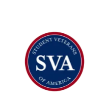 Logo of Student Veterans of America, featuring a circular design with a blue background, white text, and red outlines