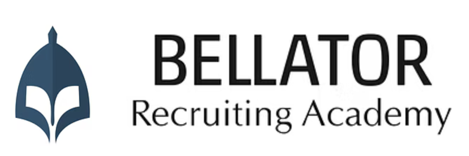 Logo for Bellator Recruiting Academy featuring a stylized blue bell and podium, with the text 'BELLATOR Recruiting Academy'.