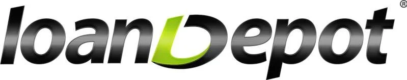 Logo for LoanDepot with black and green text.
