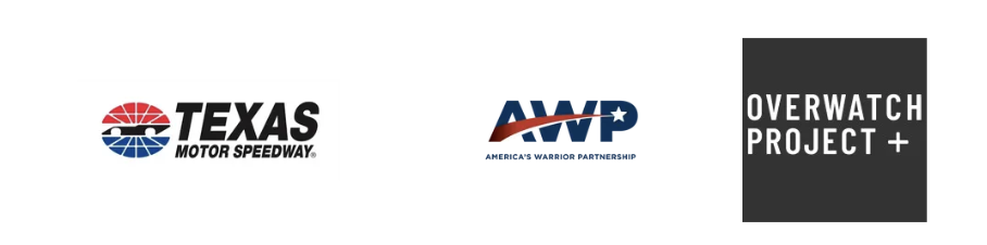 Logos of Texas Motor Speedway, America's Veteran Partnership, and Overwatch Project+