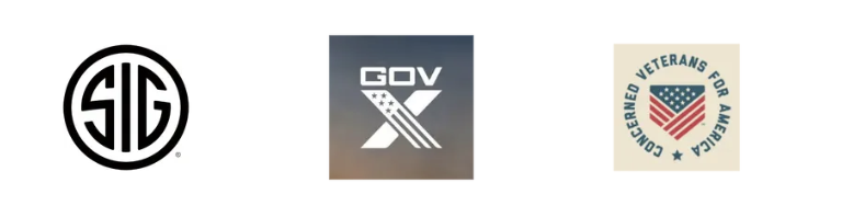 Three logos: first is SIG, second is GOVX, third is Veterans for America