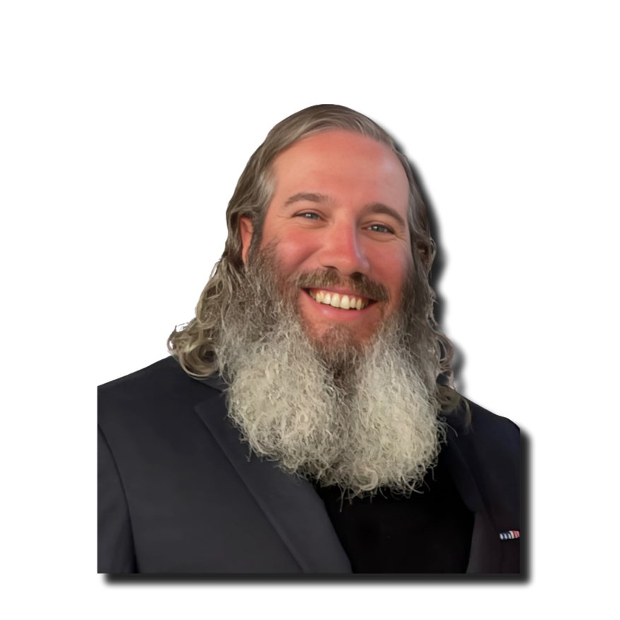 A smiling man with long gray hair and a full beard, wearing a black blazer.