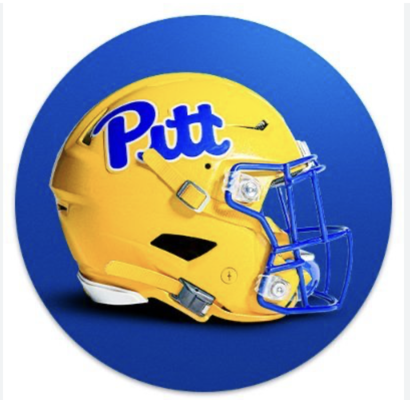 A yellow football helmet with blue faceguard and the Putt logo on the side, set against a blue circular background.