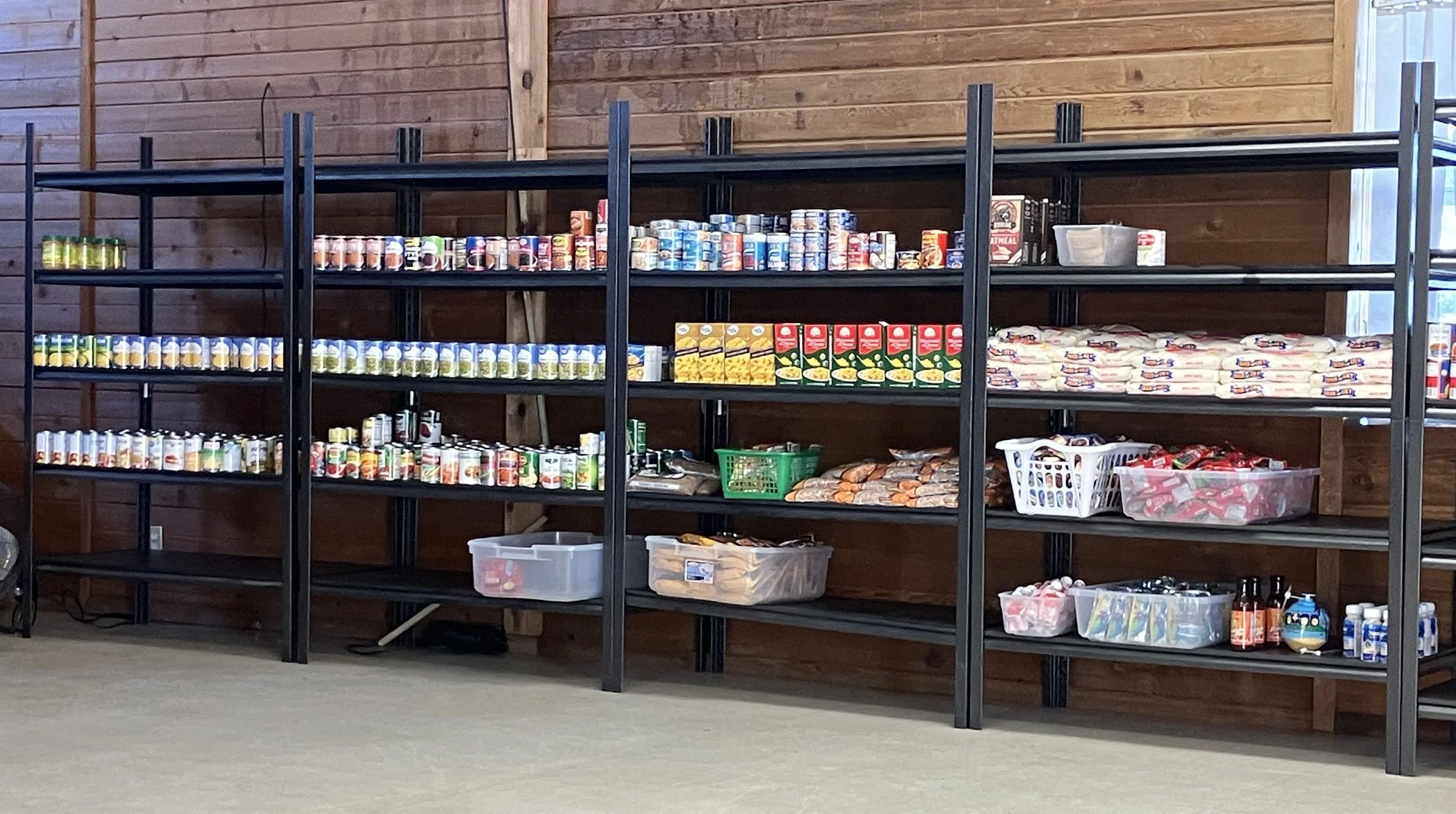 Shelves stocked with food items