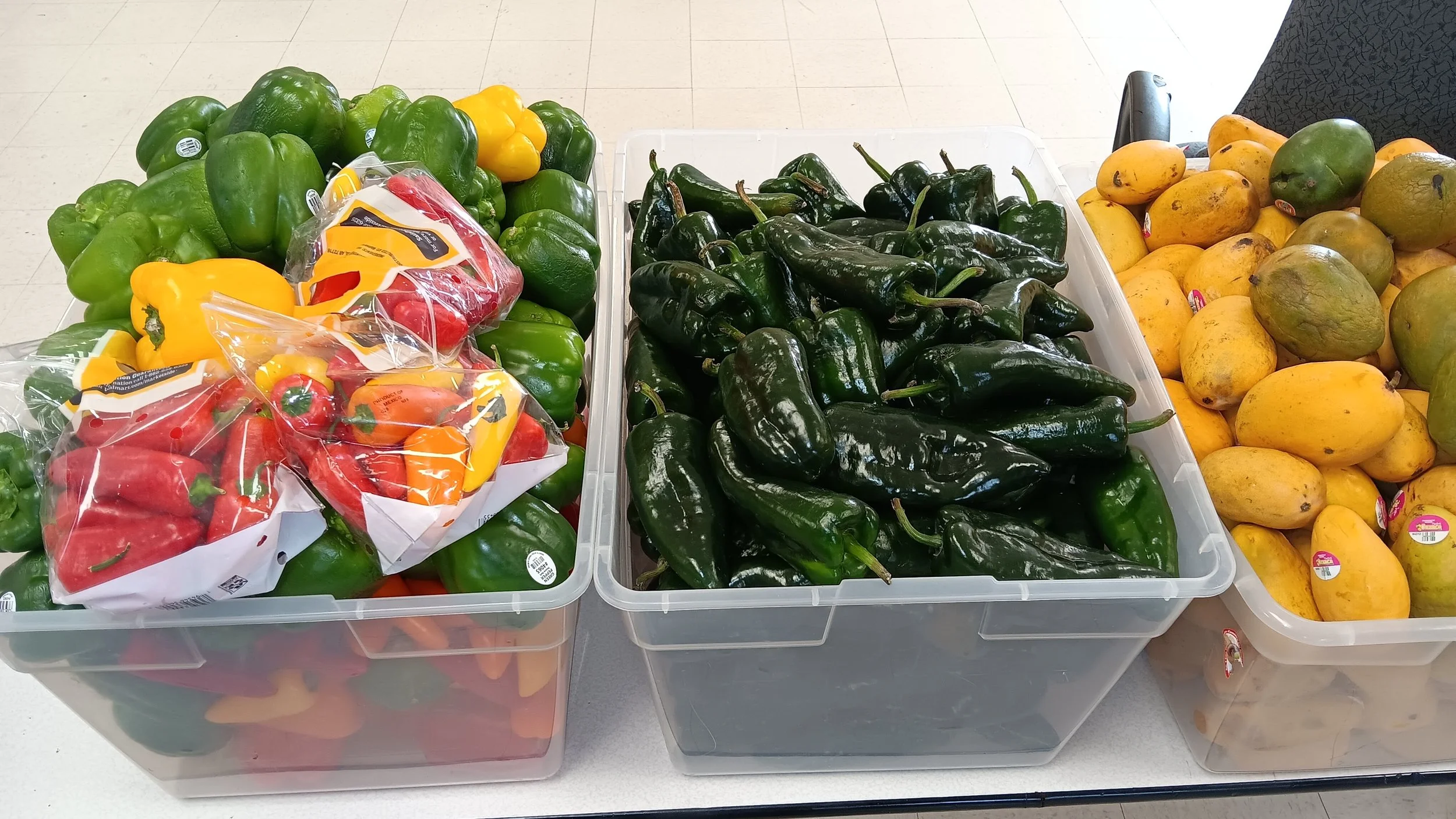 Bins holding peppers and lemons