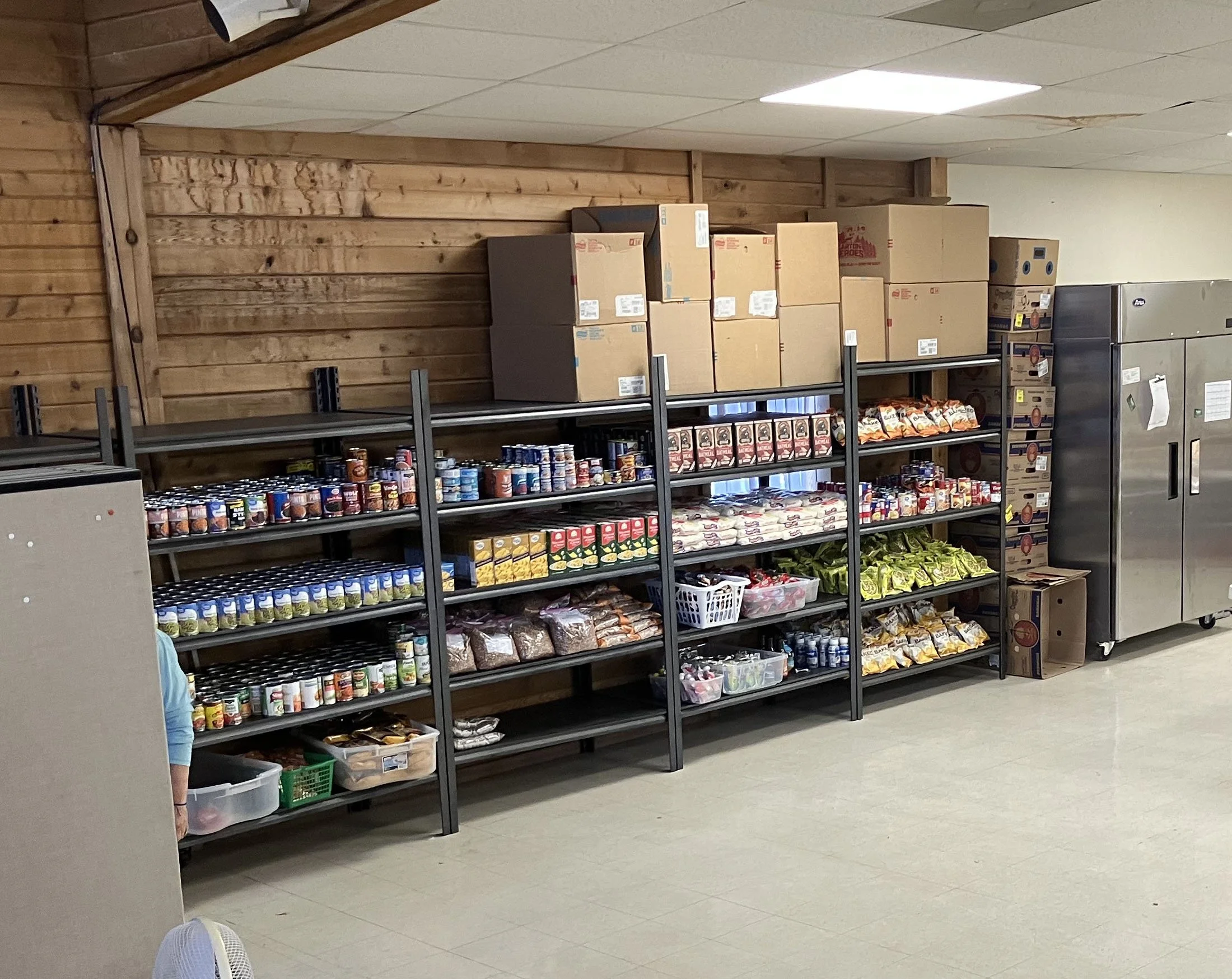 Shelves stocked with food items