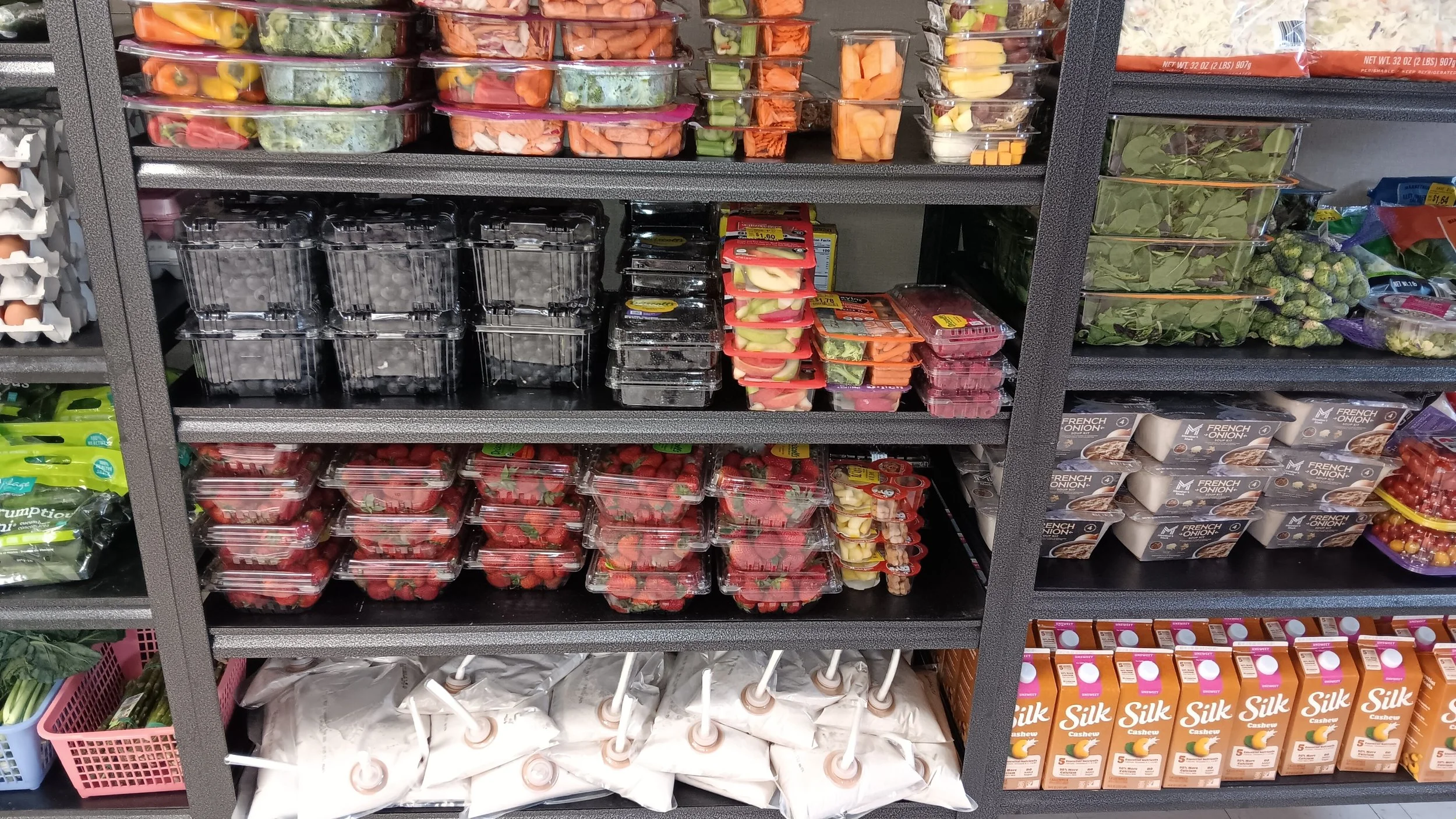 Shelves stocked with food items