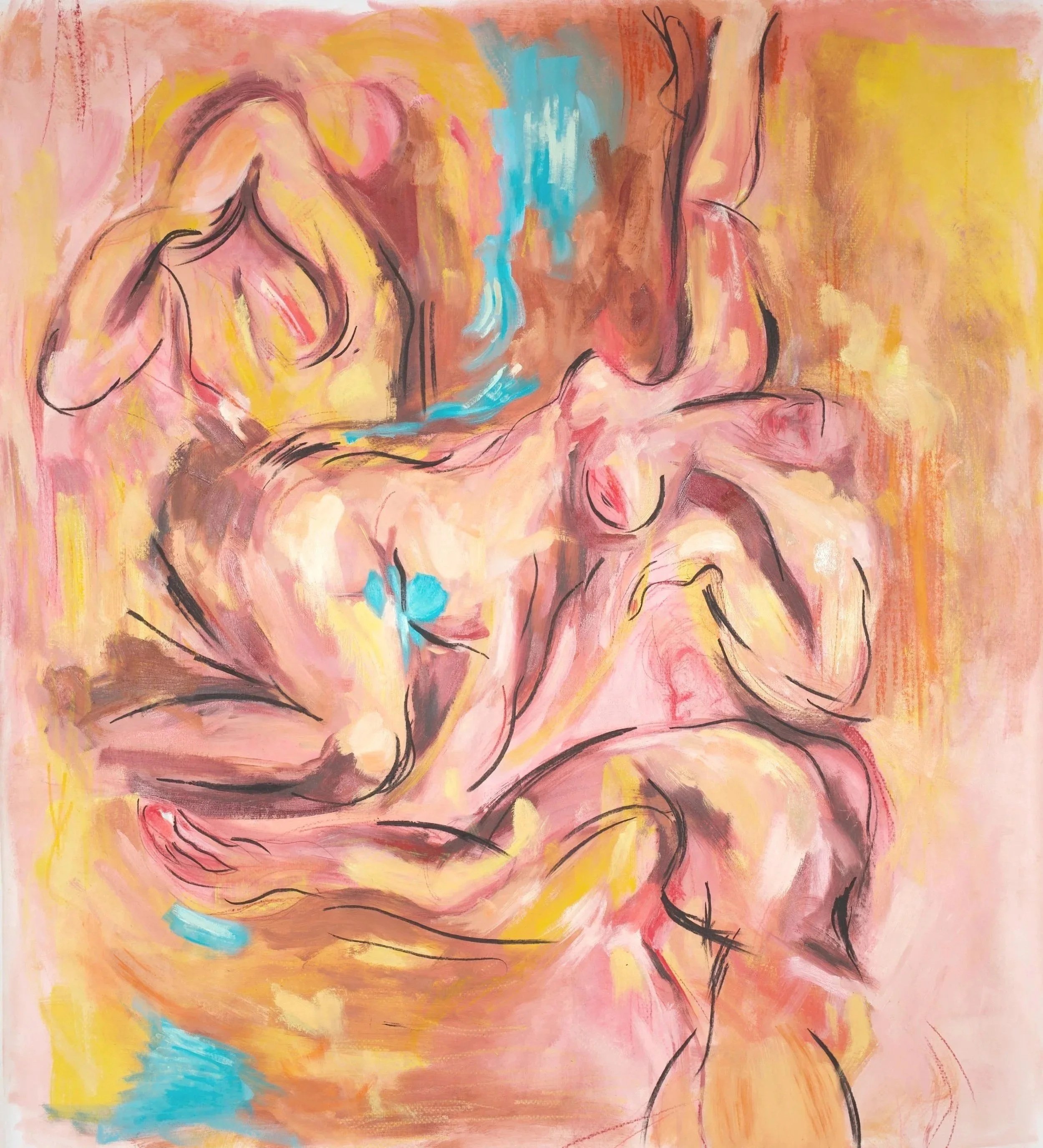 "It Comes in Waves." 160x140 cm. Pencil, oil & charcoal on canvas. 2026. 