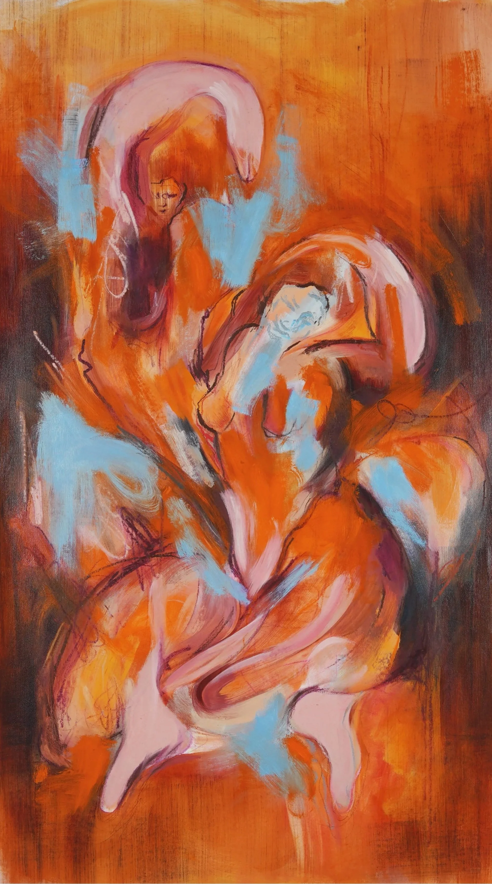 "Head, Shoulders, Knees & Toes." 160x90 cm. Oil and oil stick on canvas. 2026. 