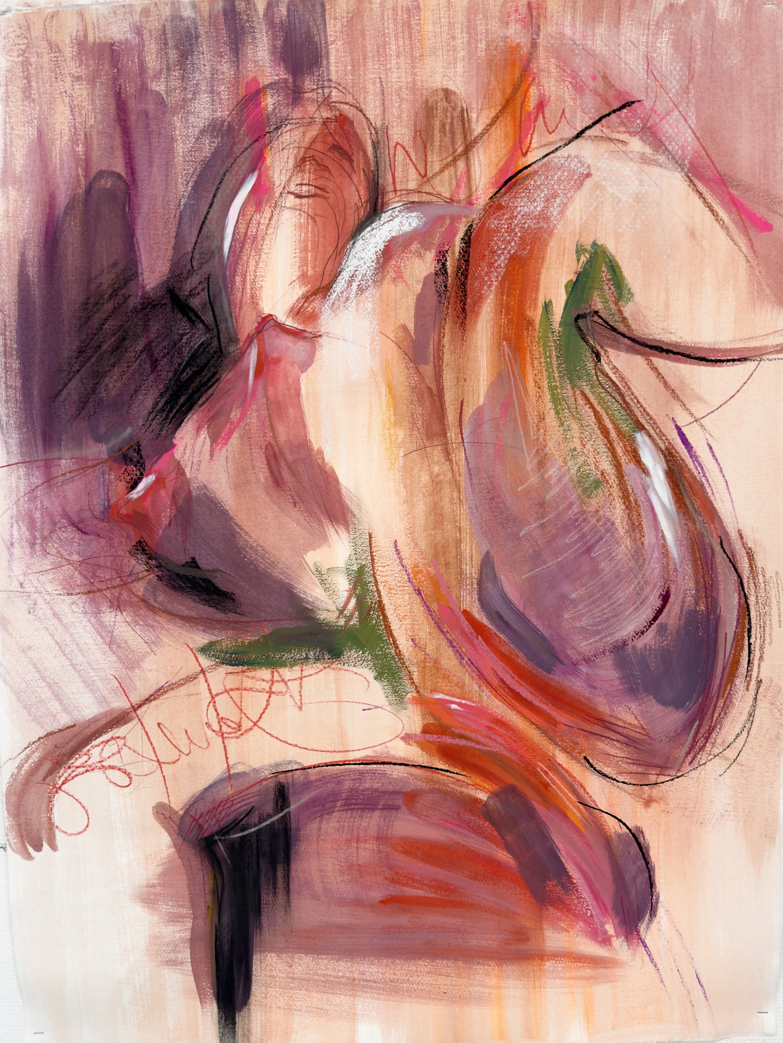 "Studio studies of Anna, I." 105x78 cm. Gouache & mixed media on paper. 2026.