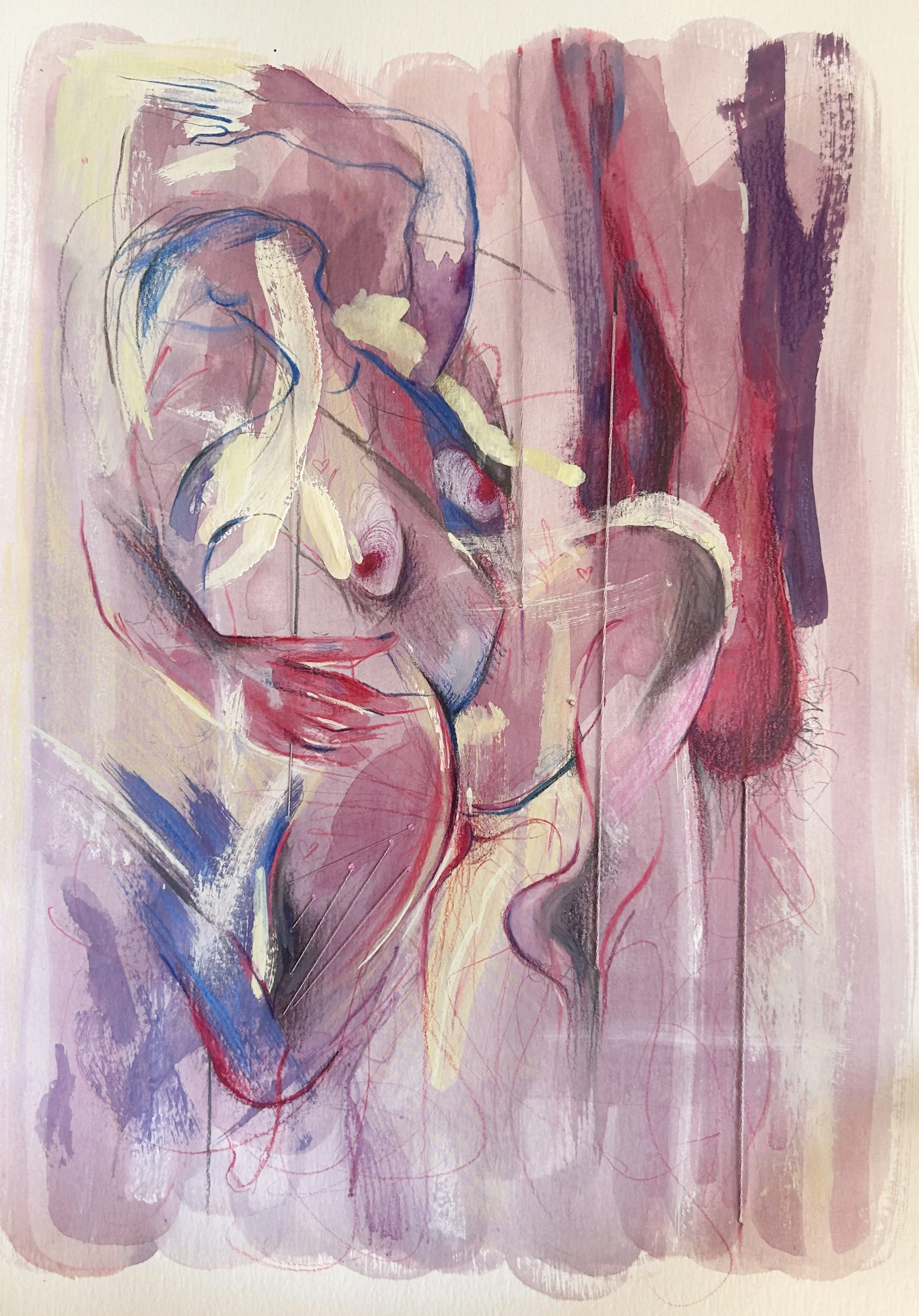 "A st(ring) on it." 41X31 cm. Gouache & pencil, thread on paper. 2025. 