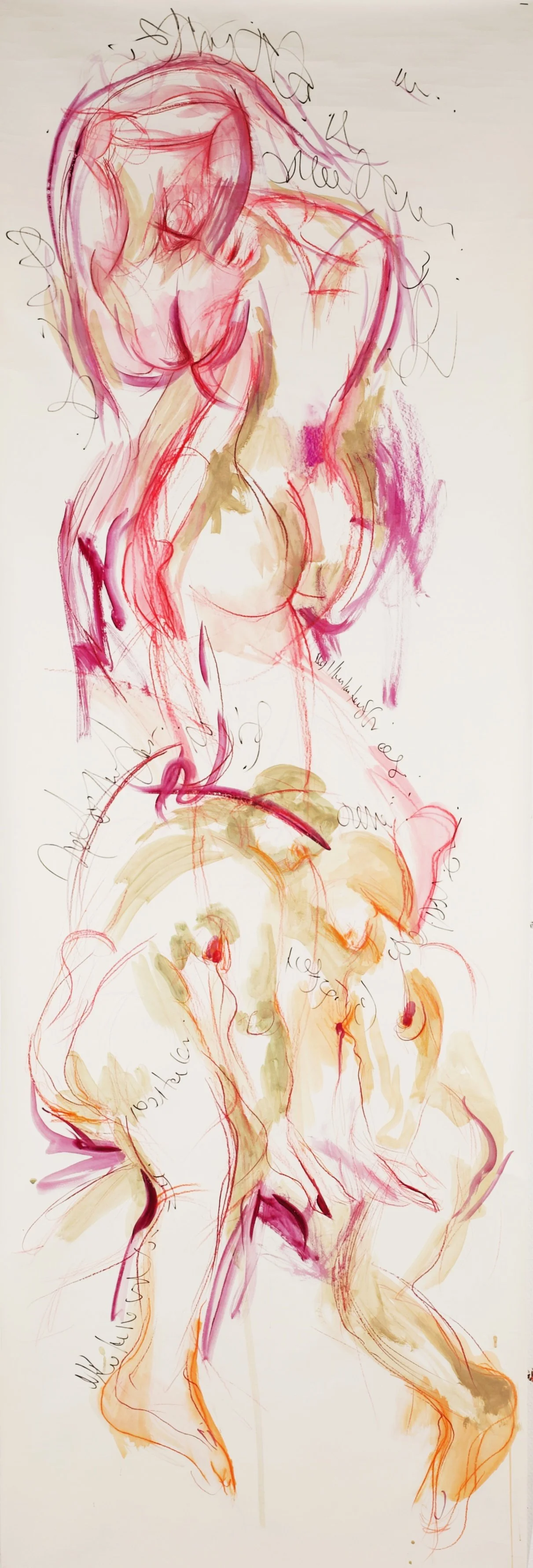 "Card Games." 220x70 cm. Pastel & gouache on paper. 2026.