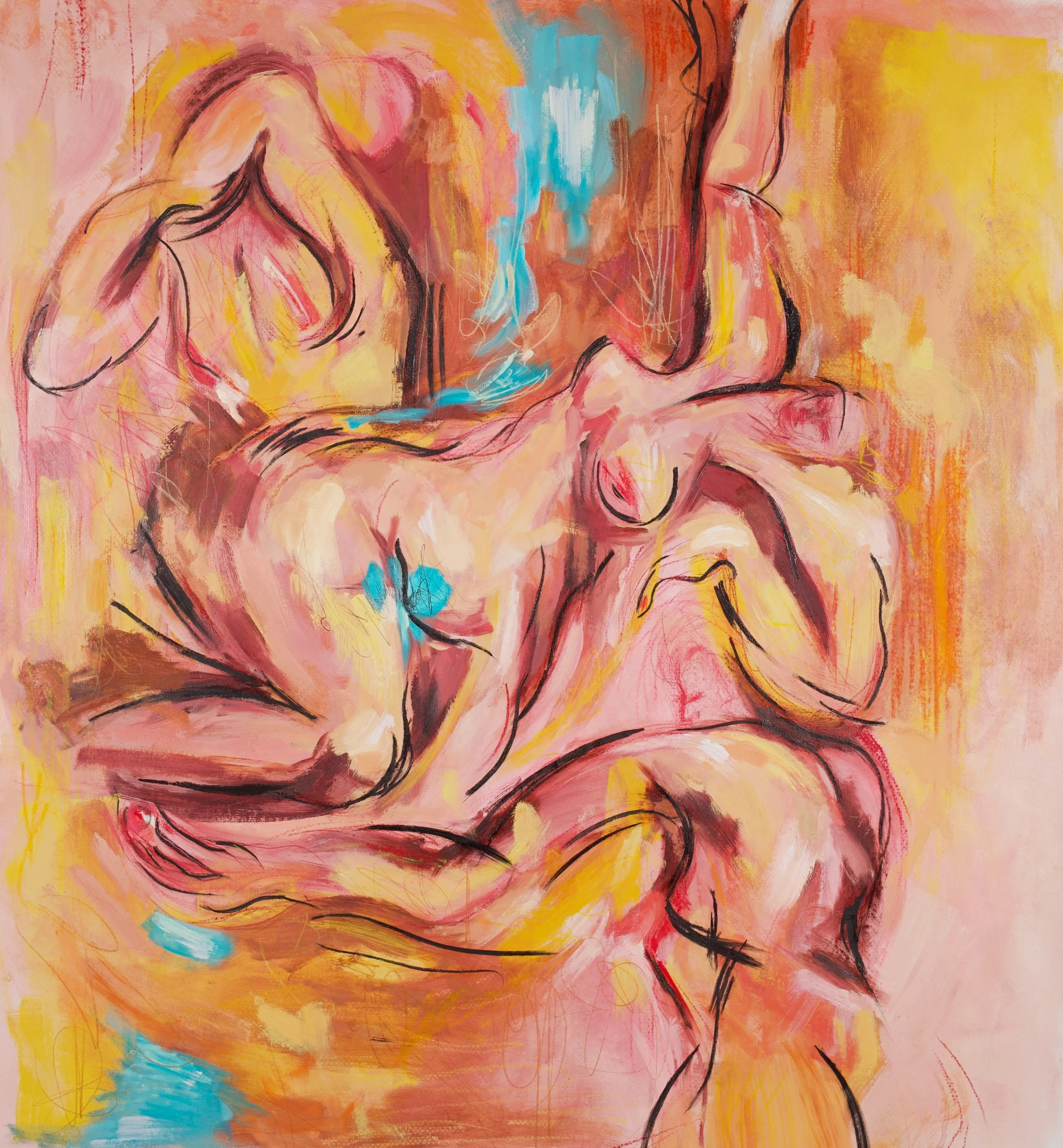 "It Comes in Waves." 160x140 cm. Oil, colour pencil, wax crayon & charcoal on canvas. 2026. 