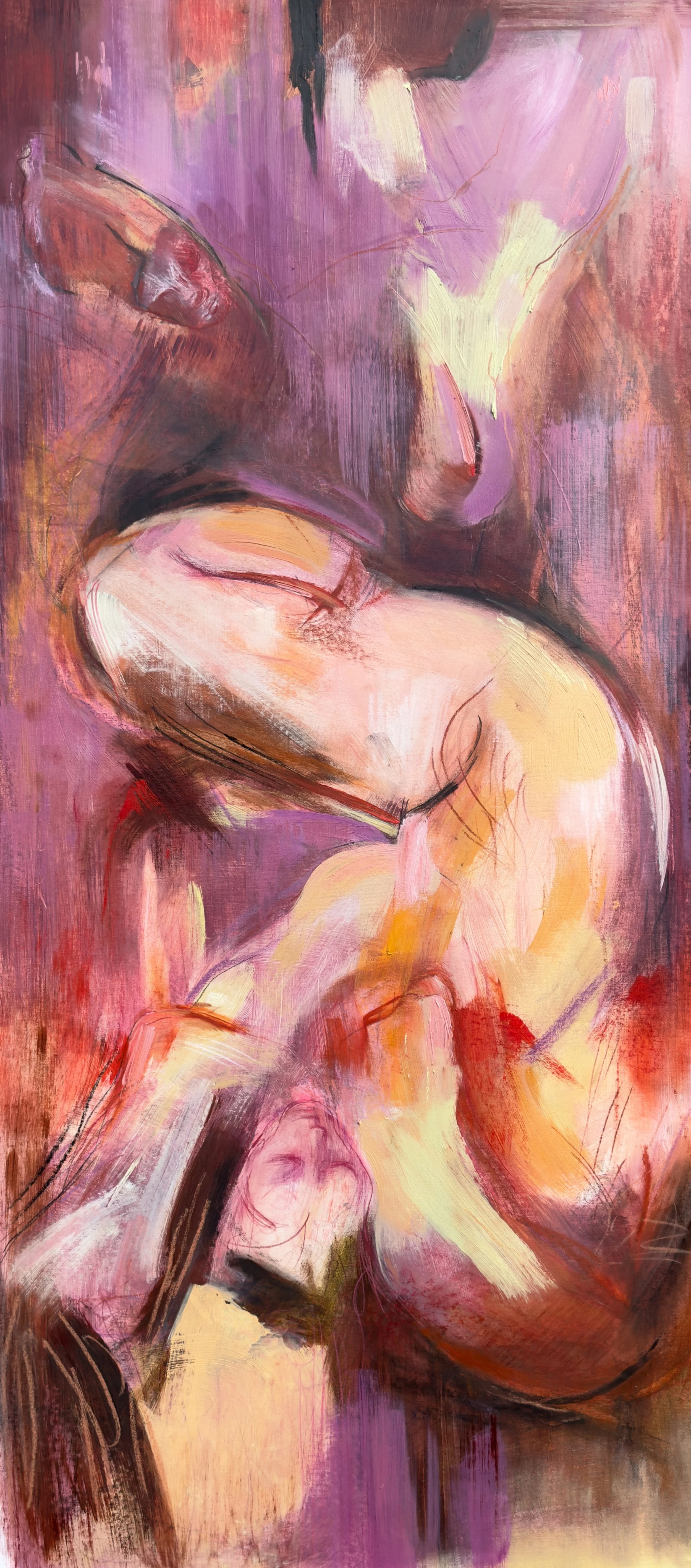 "Rest your Gaze." 220x75 cm. Oil, charcoal, wax and charcoal on paper. 