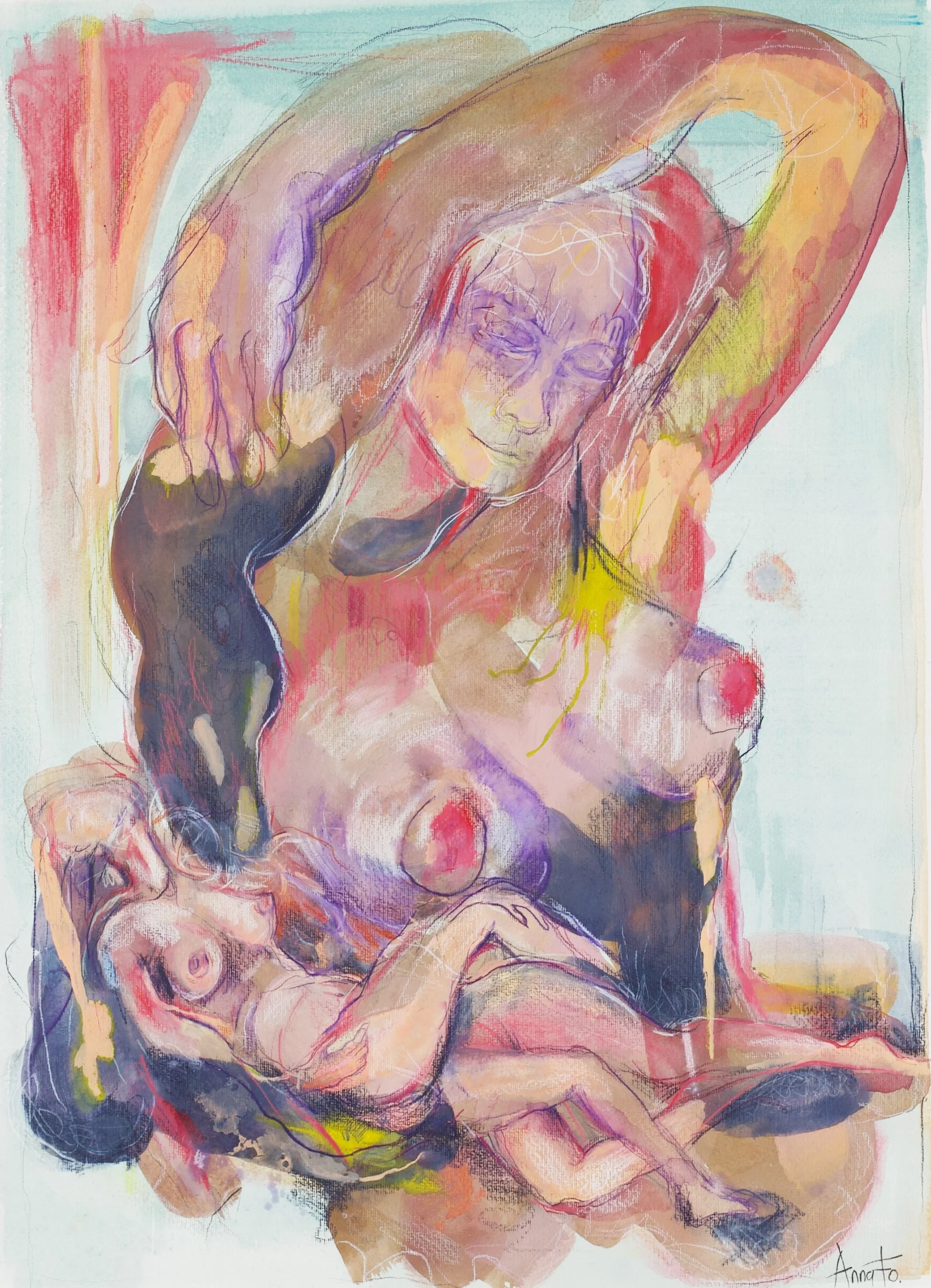 "She, Her, They." 65x56 cm. Gouache, pencil & wax on paper. 2025. Sold. 