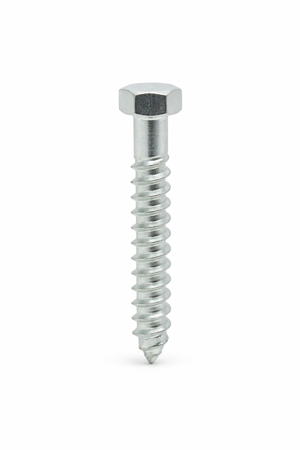 Lag screw against a white background.