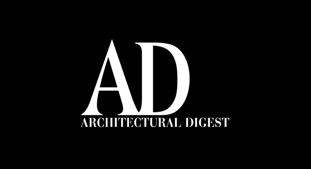 Black background with large white letters 'AD' and smaller text 'ARCHITECTURAL DIGEST' beneath.