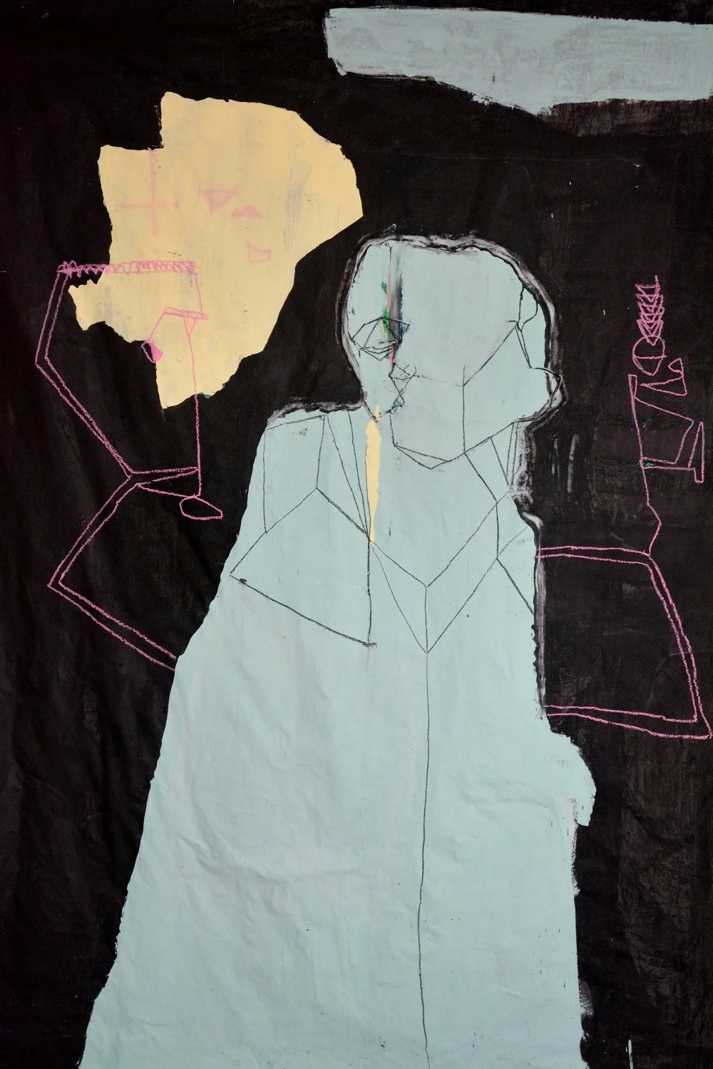 Standing , 2016
200 x 176 cm
Acrylics, charcoal, oil pastels on waterproof fabric
(Part of my first solo exhibition time.mis.place.d)
