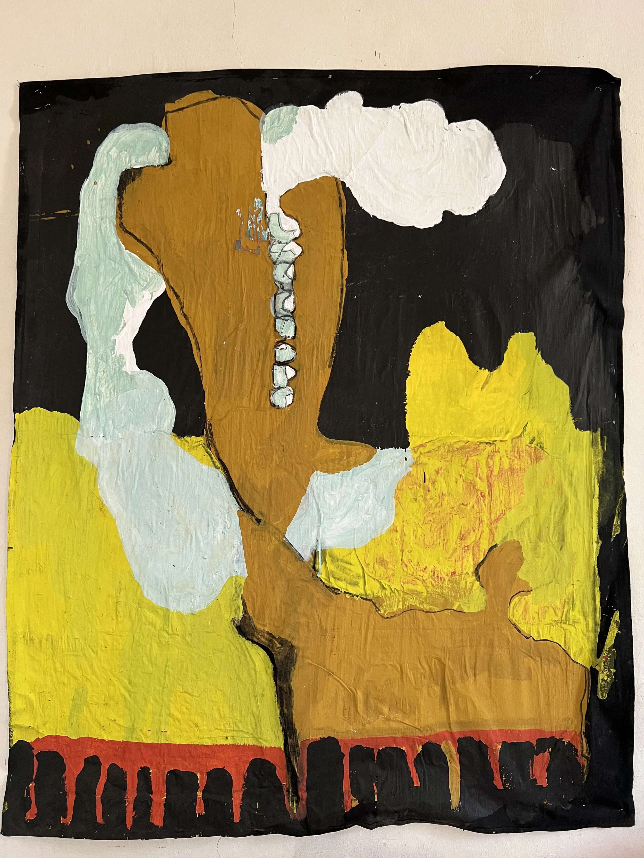 Memory foam, 2021
152 x 124 cm
Acrylics , charcoal on fabric