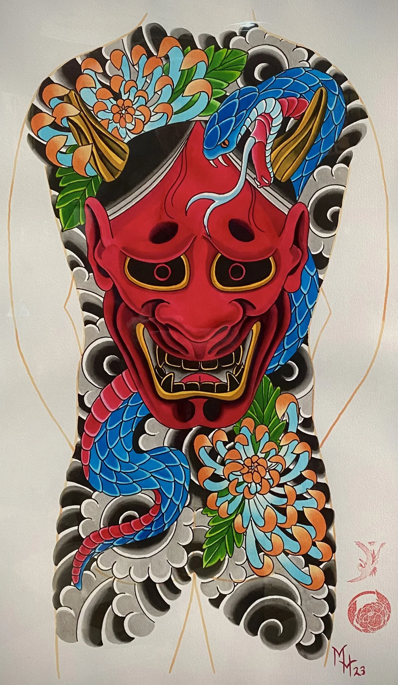 Hannya and Snake Backpiece Tattoo