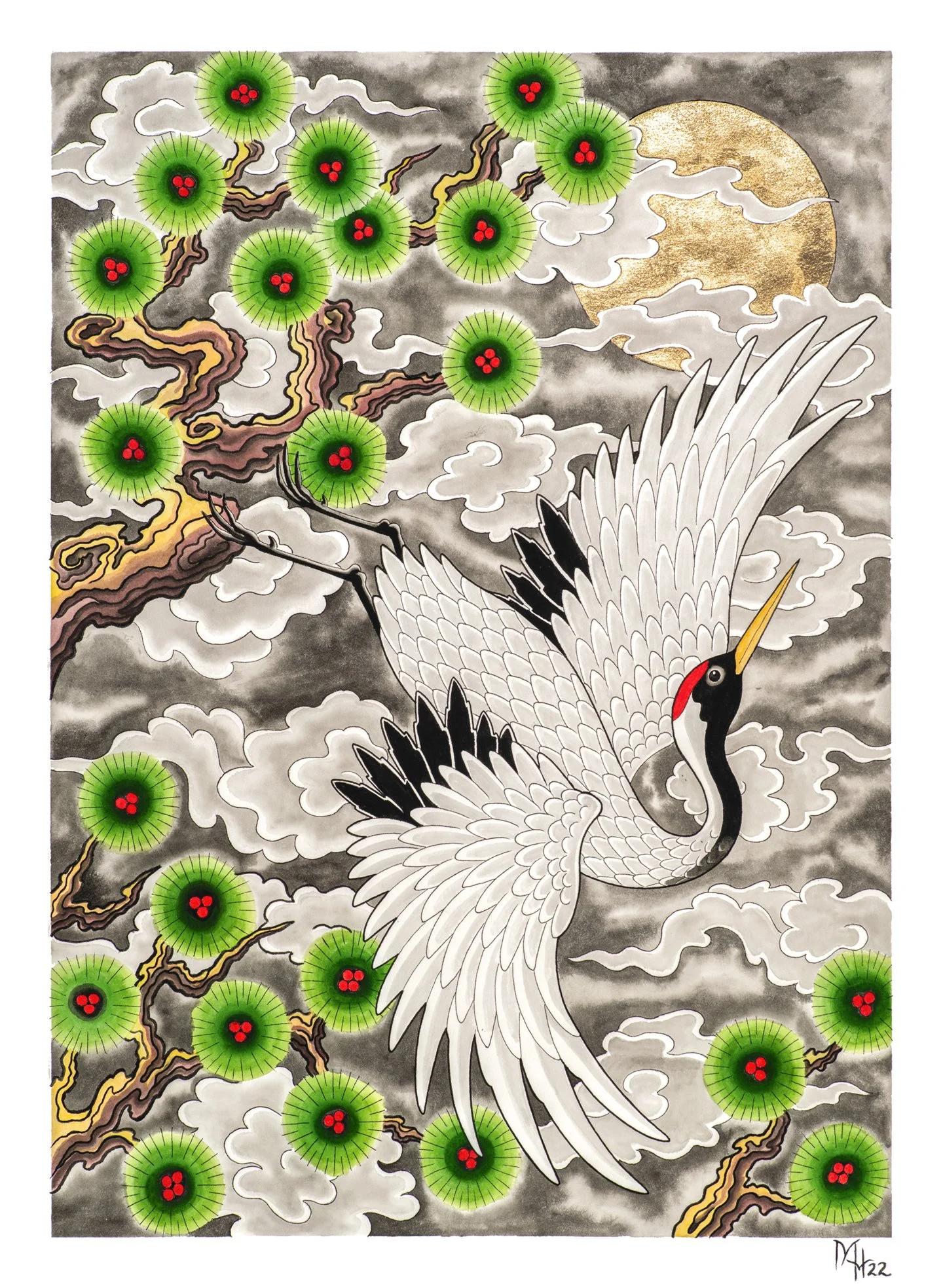 Japanese Red Crowned Crane painting by Marco at Red Crowned Tattoo Las Vegas Nevada
