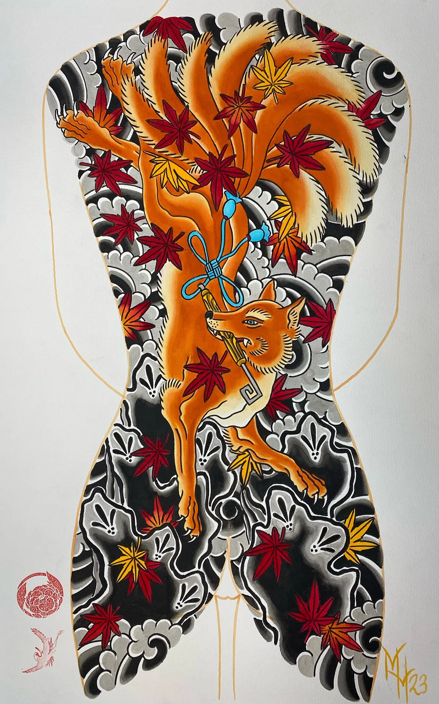 Kitsune Tattoo painting by Marco Red Crowned Tattoo Las Vegas