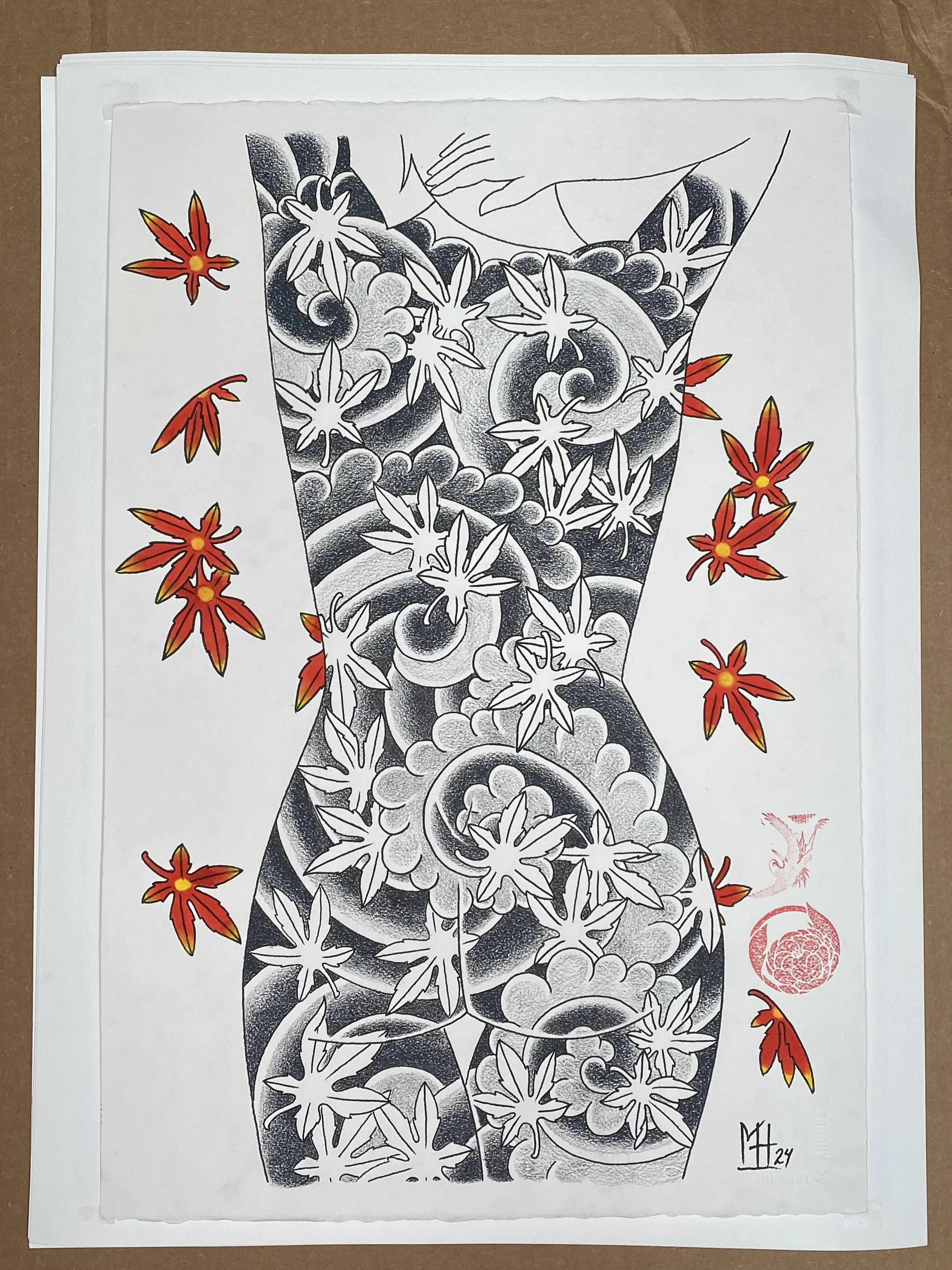 Japanese Maple Leaf Tattoo back piece design by Marco Tengu