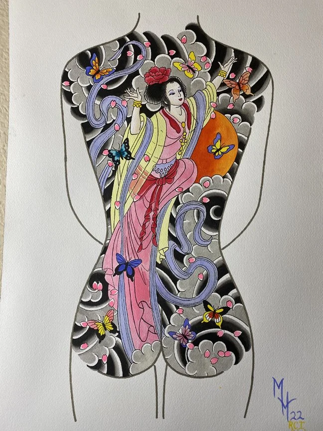 Japanese Goddess of Good Fortune, Saki Yama Hime, Japanese Tattoo for Luck, Japanese Tattoo for Freedom, Japanese Tattoo for Prosperity