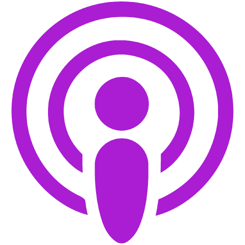 Purple podcast icon with a figure in the center and concentric circles around it.
