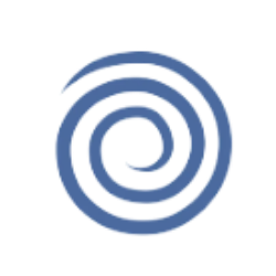 Colorful spiral logo with blue, green, and yellow tones.