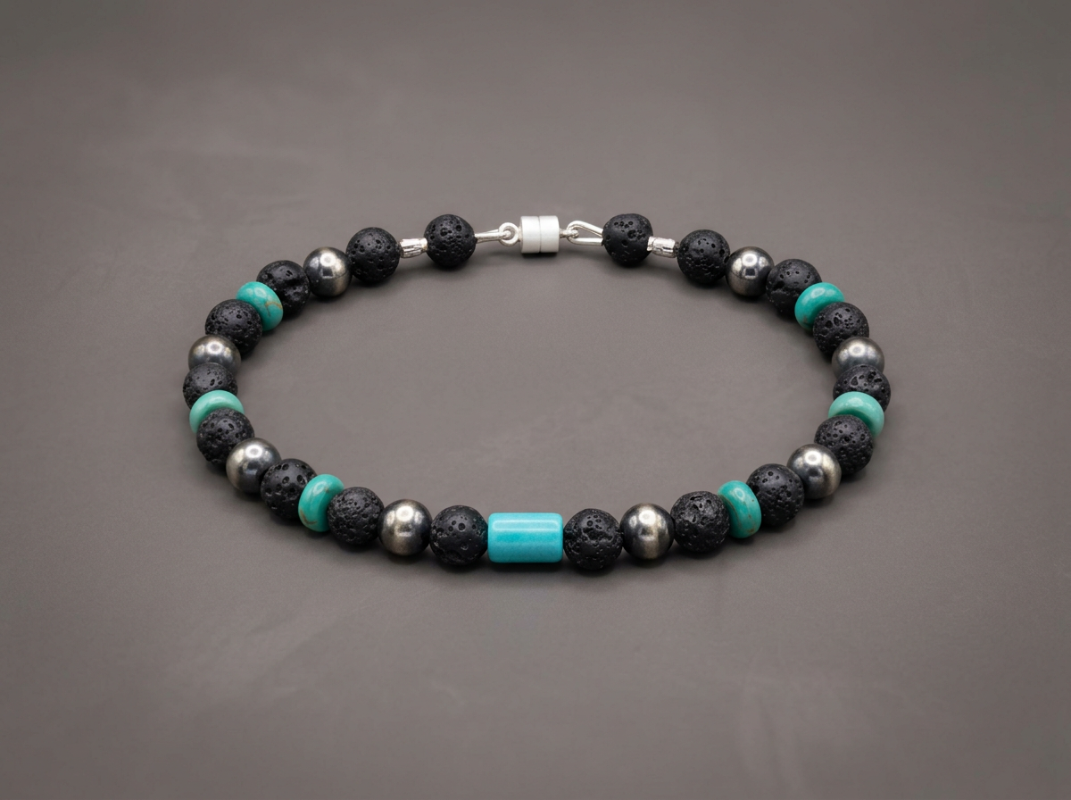 The Night Current // Lava Rock, Turquoise & Sterling Silver Bracelet — One of a Kind