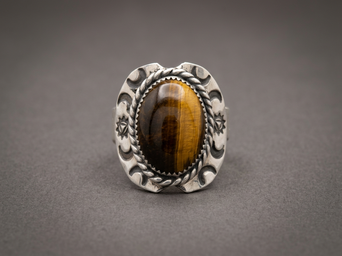 The Lantern // Hand-Stamped Tiger's Eye Shield Ring