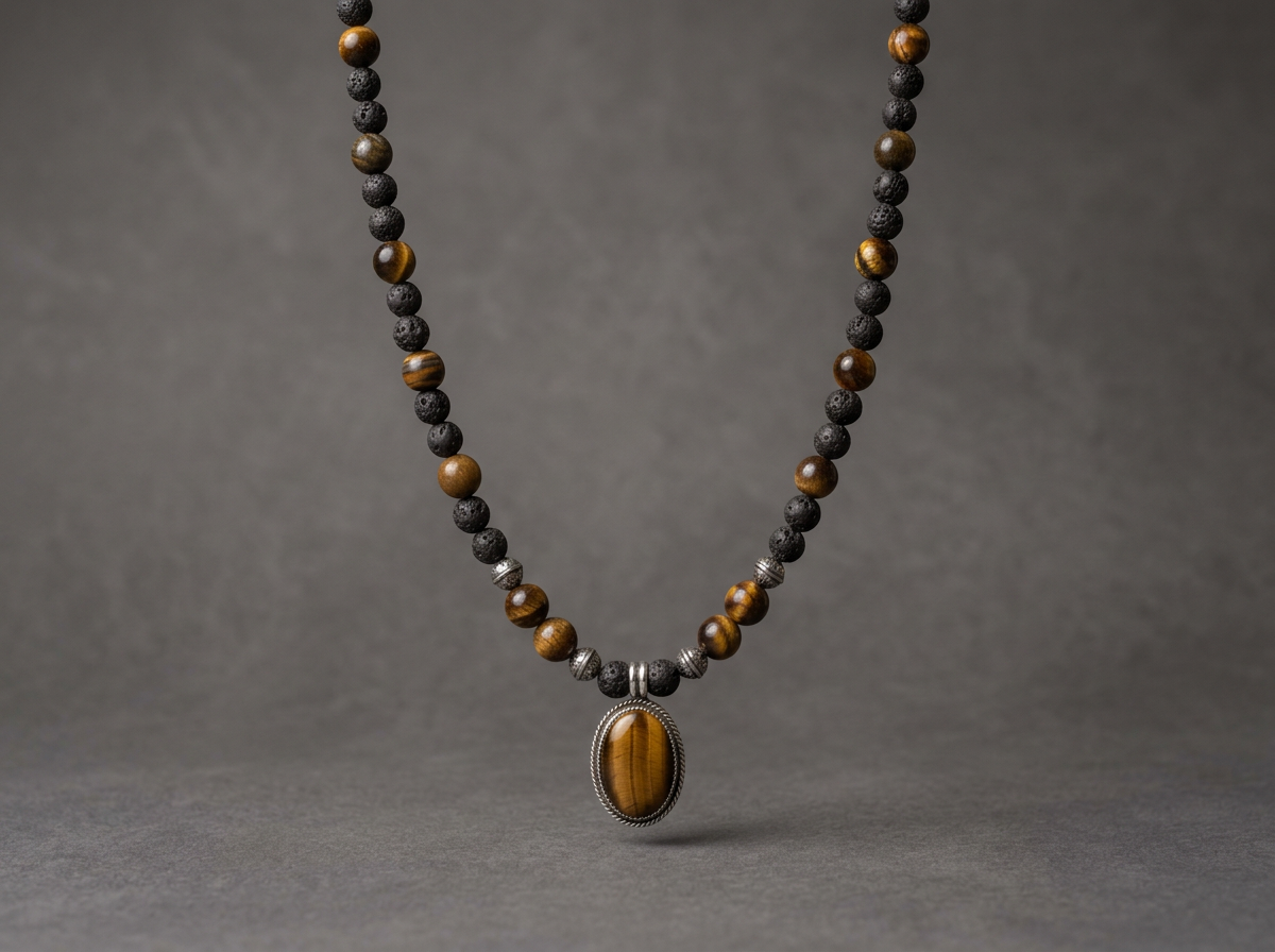 Ember & Ash // Tiger’s Eye & Lava Rock Necklace