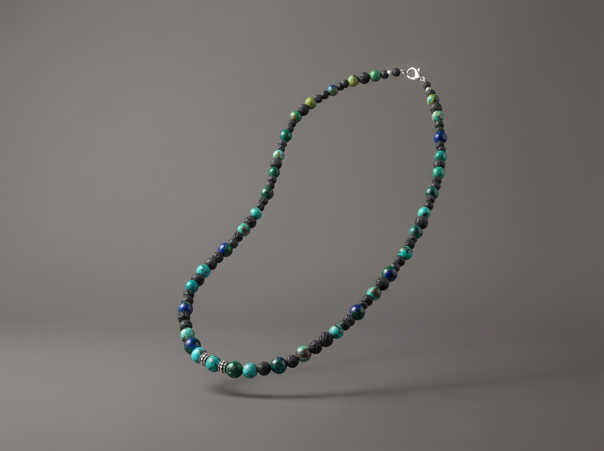 The Authentic Voice // Beaded Chrysocolla & Lava Necklace