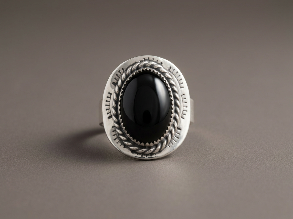 The Outlaw // Hand-Stamped Onyx Shield Ring