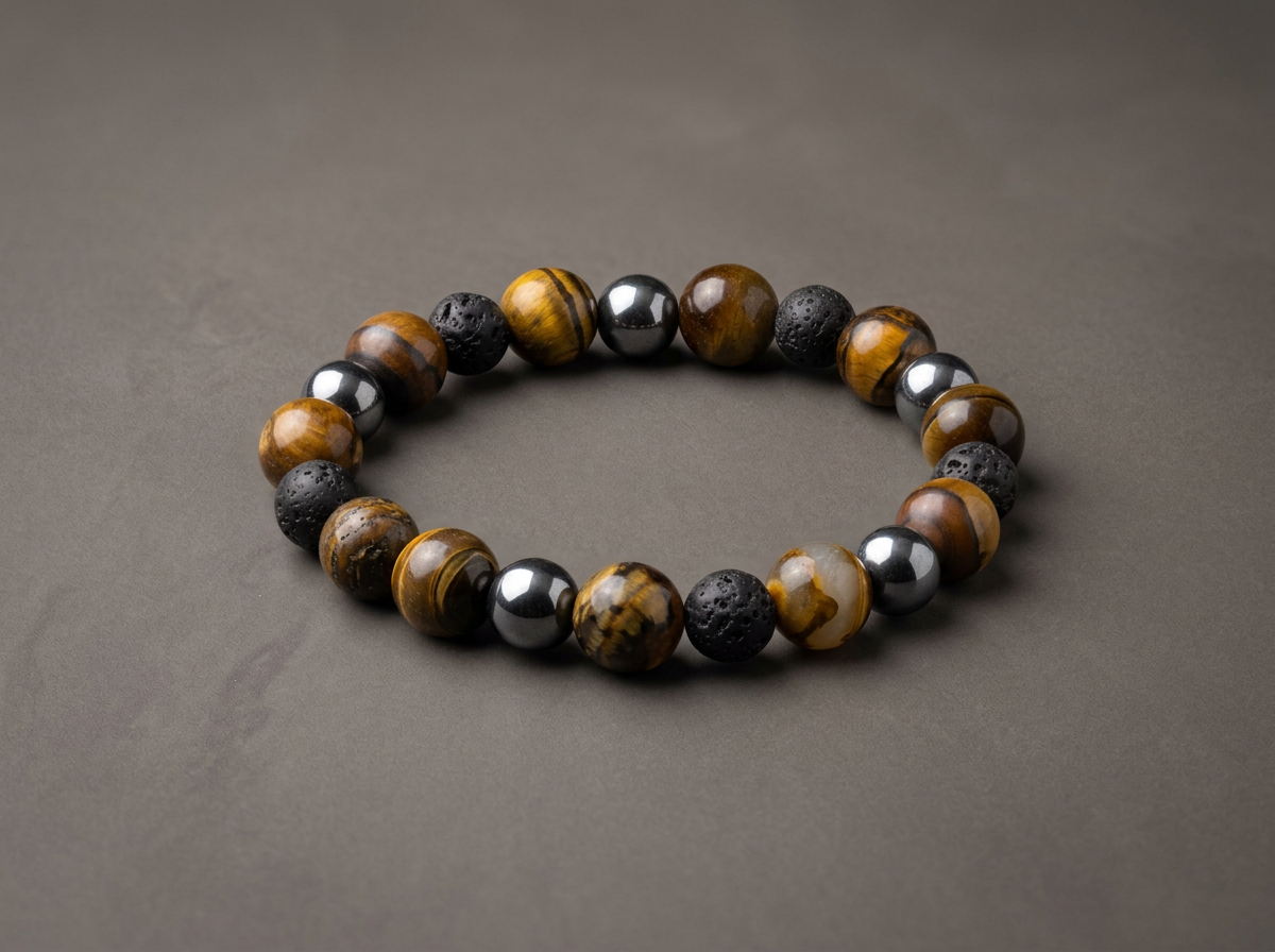 The Grounded Fire // Tiger's Eye, Hematite & Lava Rock Stretch Bracelet