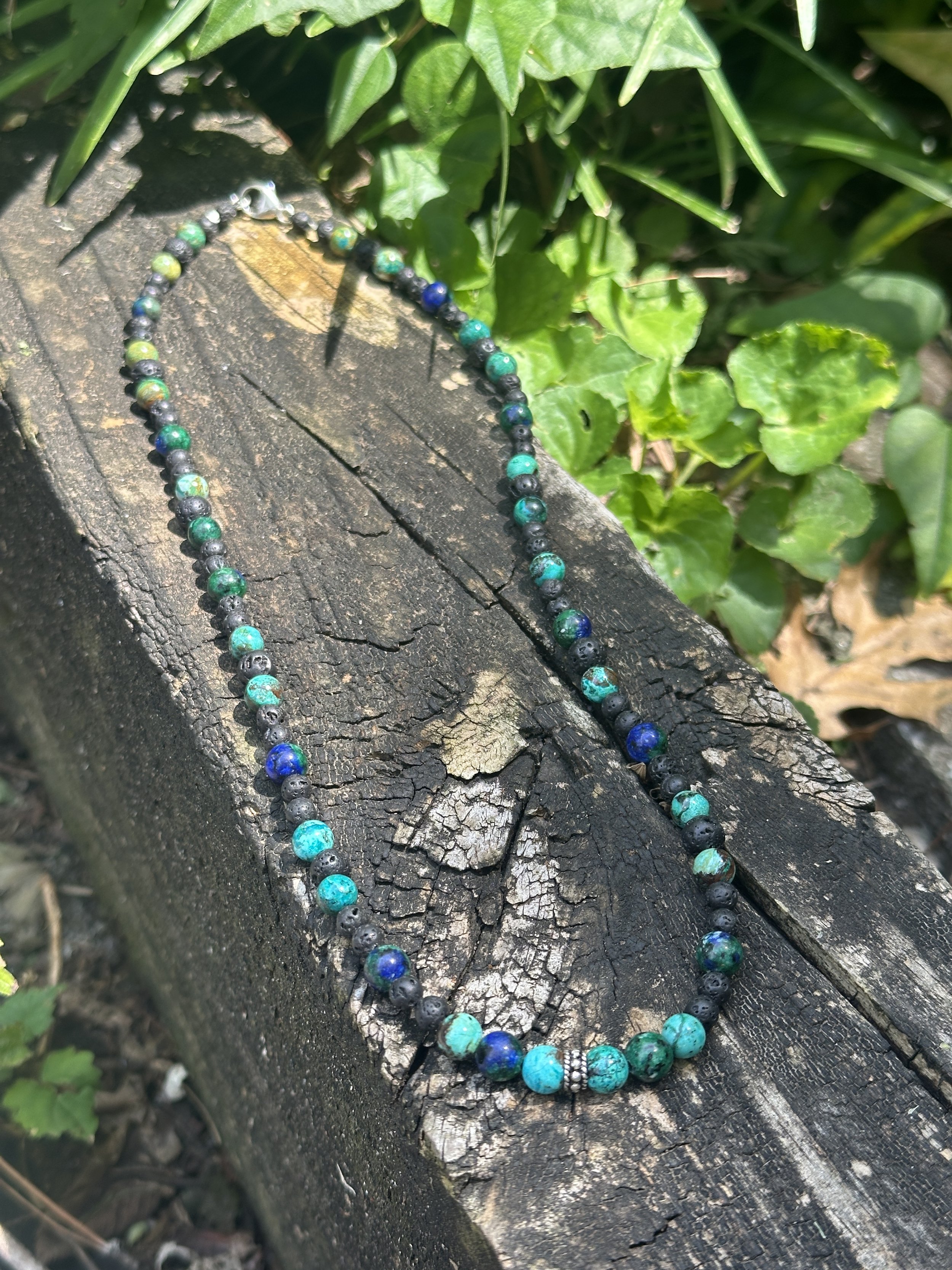 The Authentic Voice // Beaded Chrysocolla & Lava Necklace