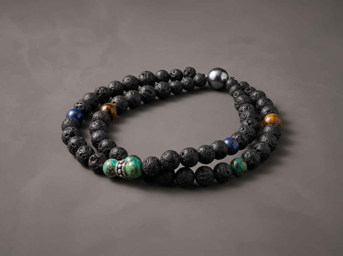 The Aligned Core // Multi-Stone Lava Wrap Bracelet
