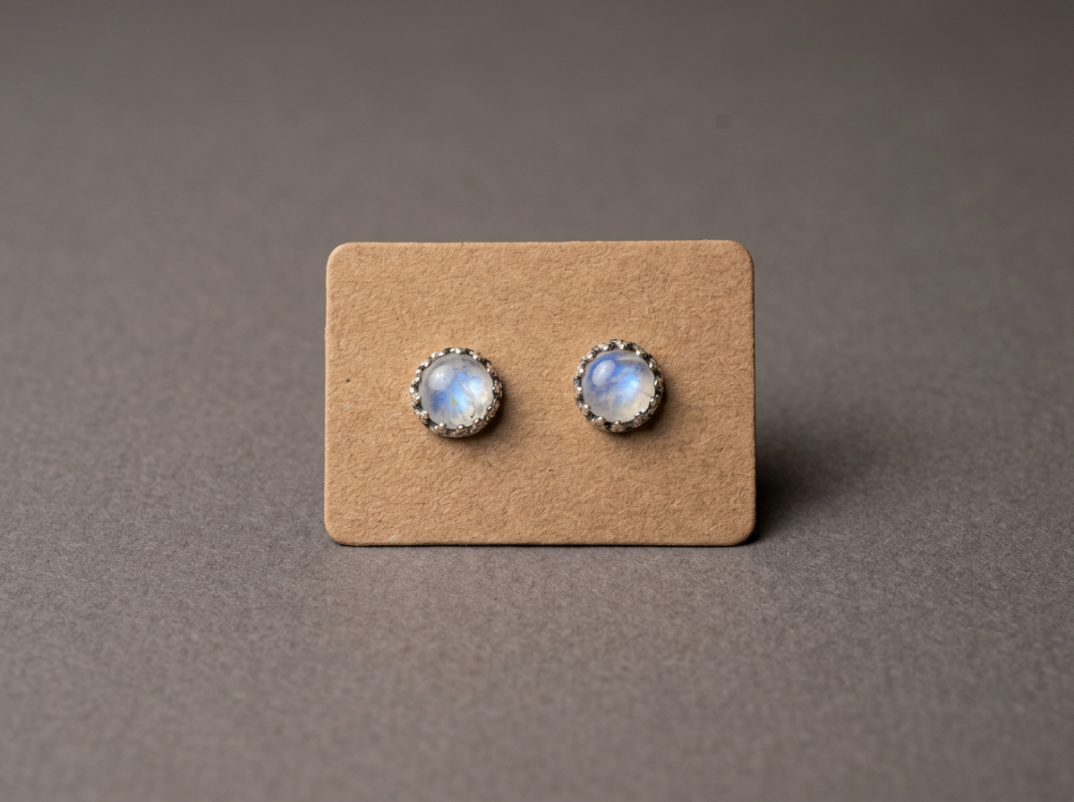 The Wandering Moon // Sterling Rainbow Moonstone Studs